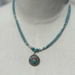 Turquoise Beaded Necklace with Silver Accents